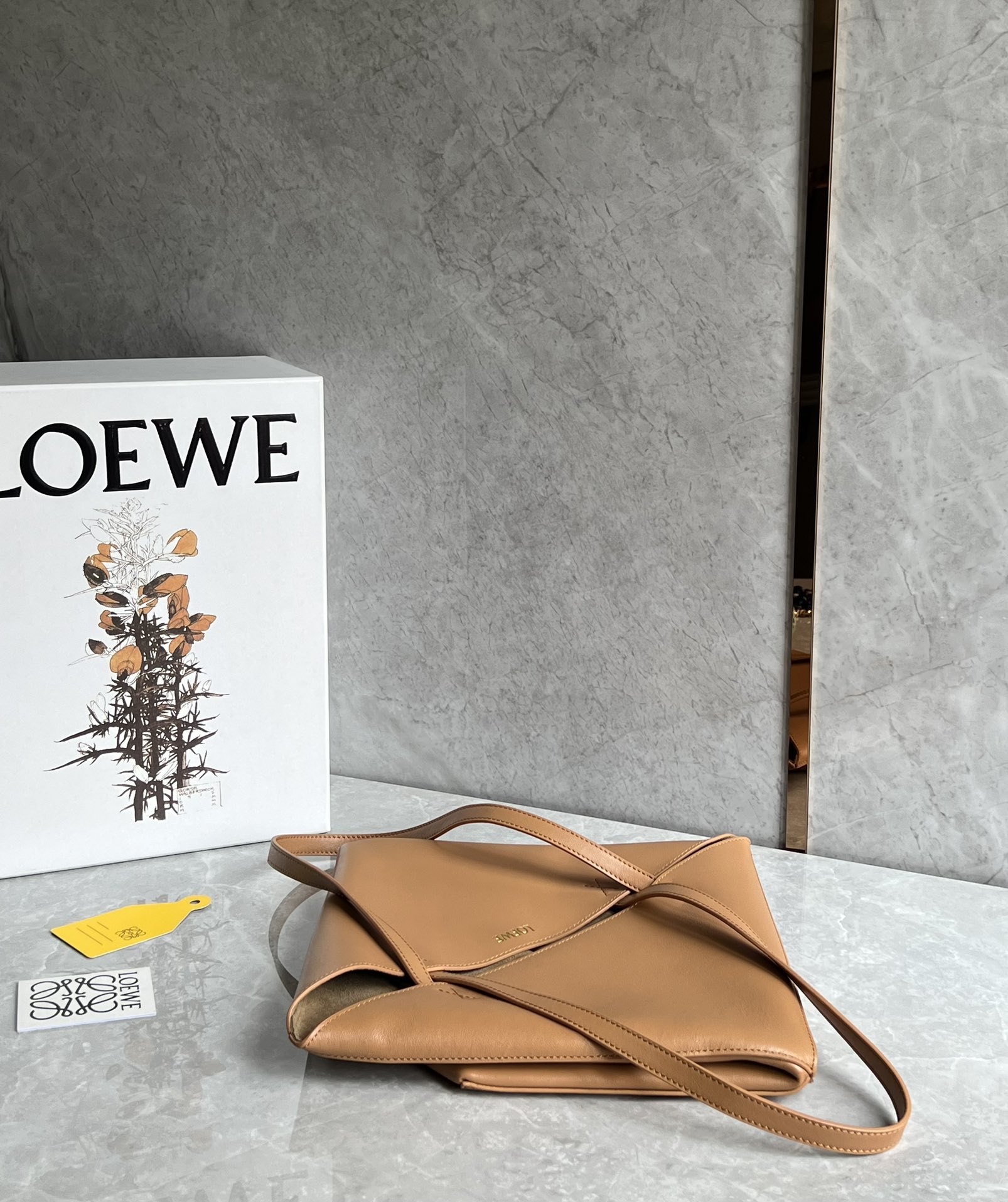 Loewe Medium Puzzle Fold Tote in Shiny Calfskin Warm Desert